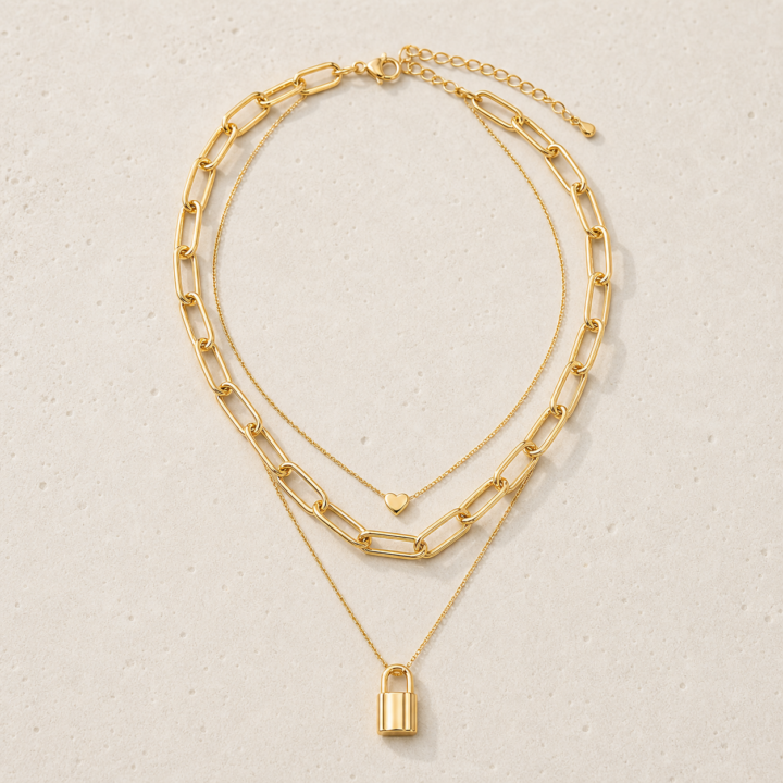 Lock & Heart Layered Choker