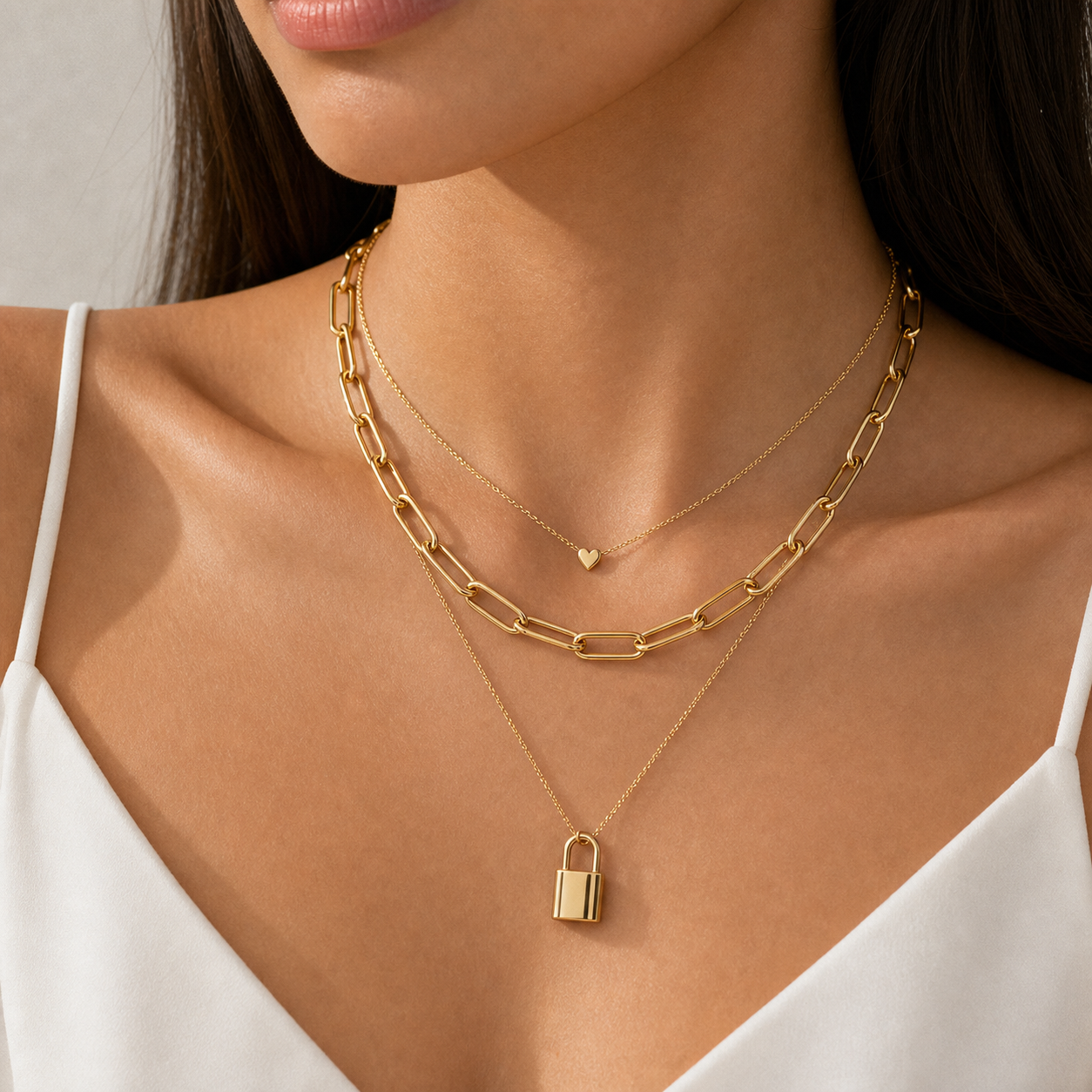 Lock & Heart Layered Choker - 图片 2