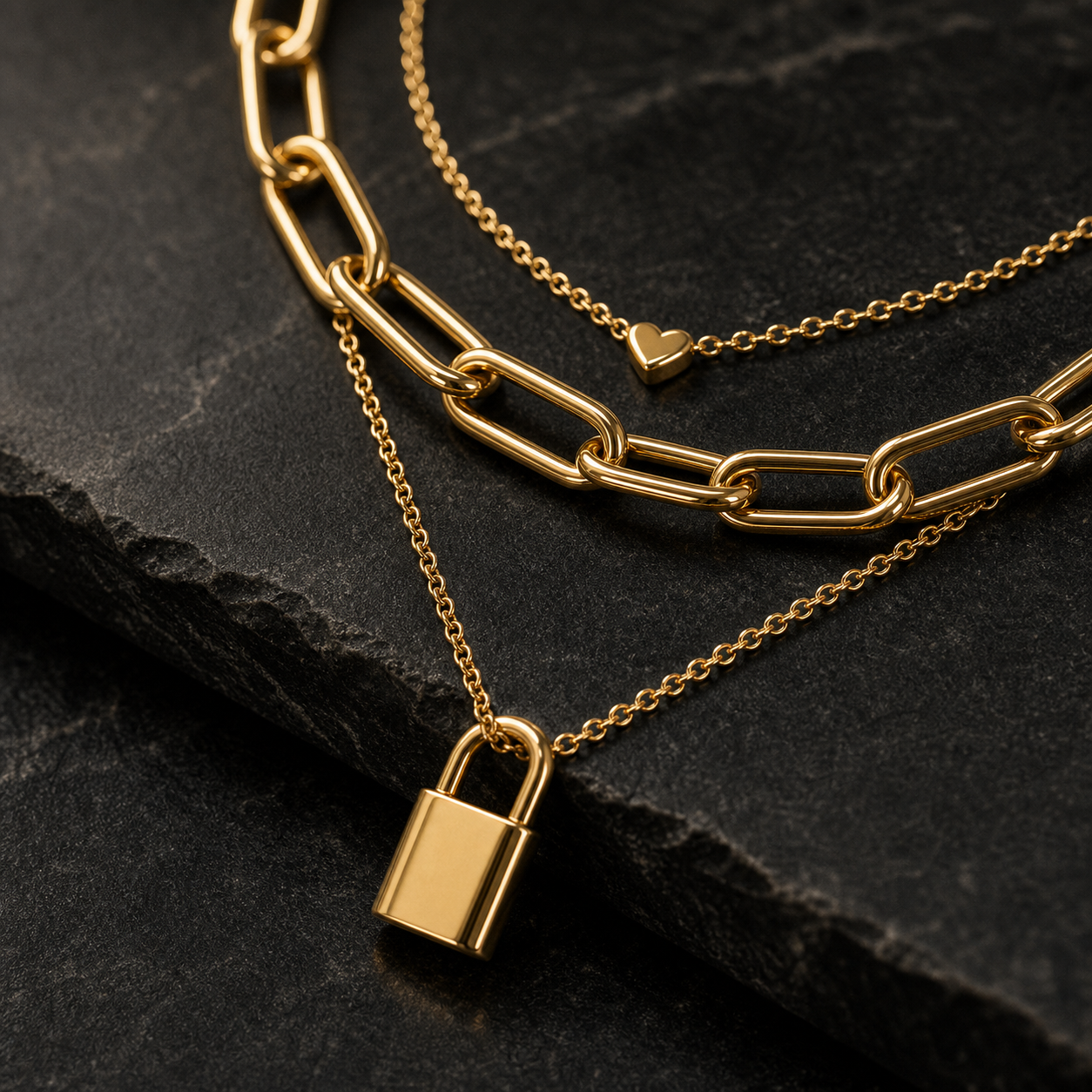 Lock & Heart Layered Choker - 图片 3