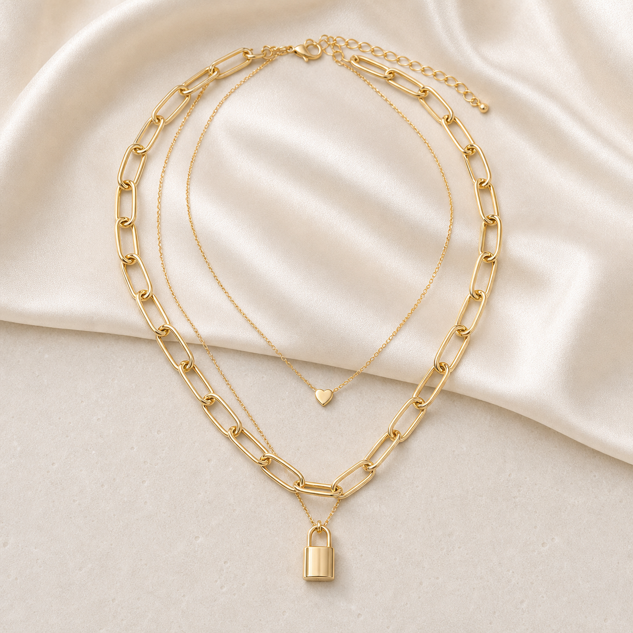 Lock & Heart Layered Choker - 图片 4